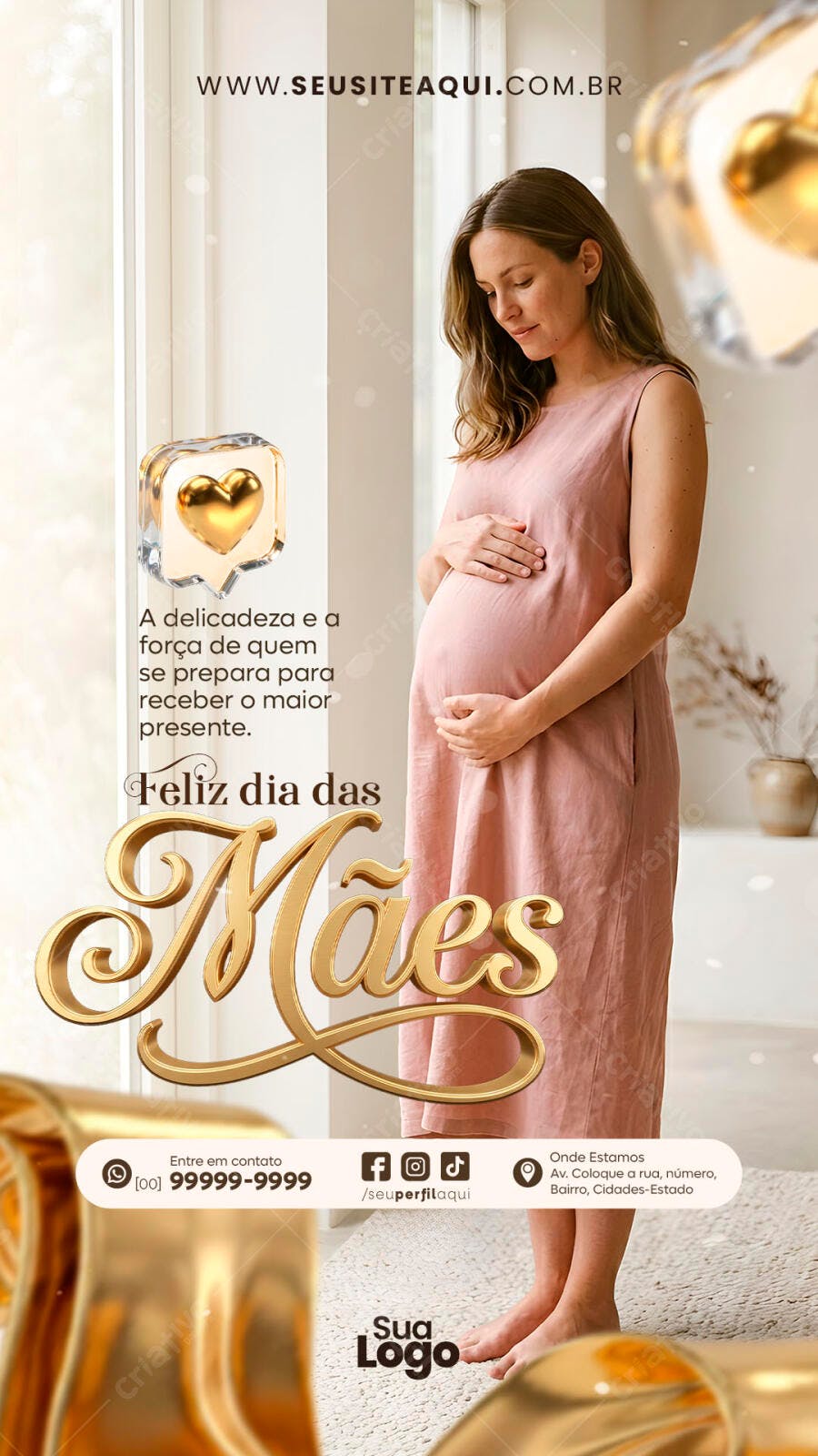Story Dia das Mães Gravidez Dourado PSD Editável