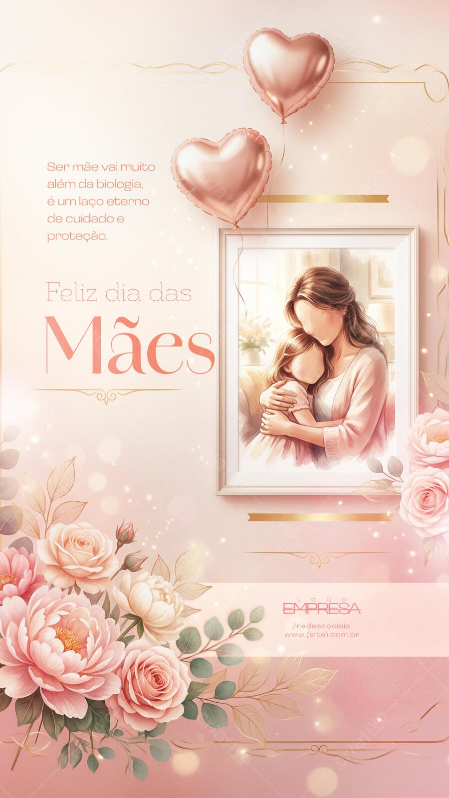 Story Dia das Mães Rosas Balões Coração PSD Editável