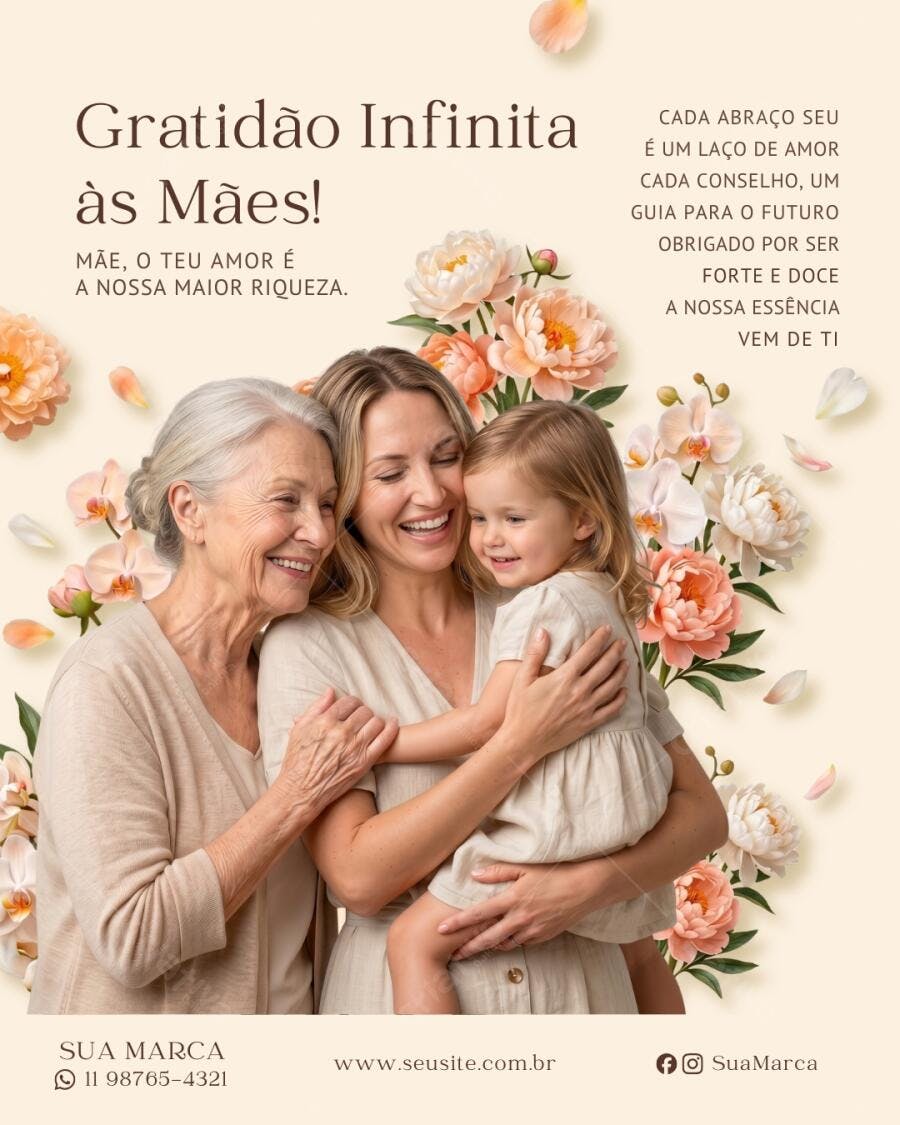 Template Canva Post Instagram Dia das Mães Floral Editável