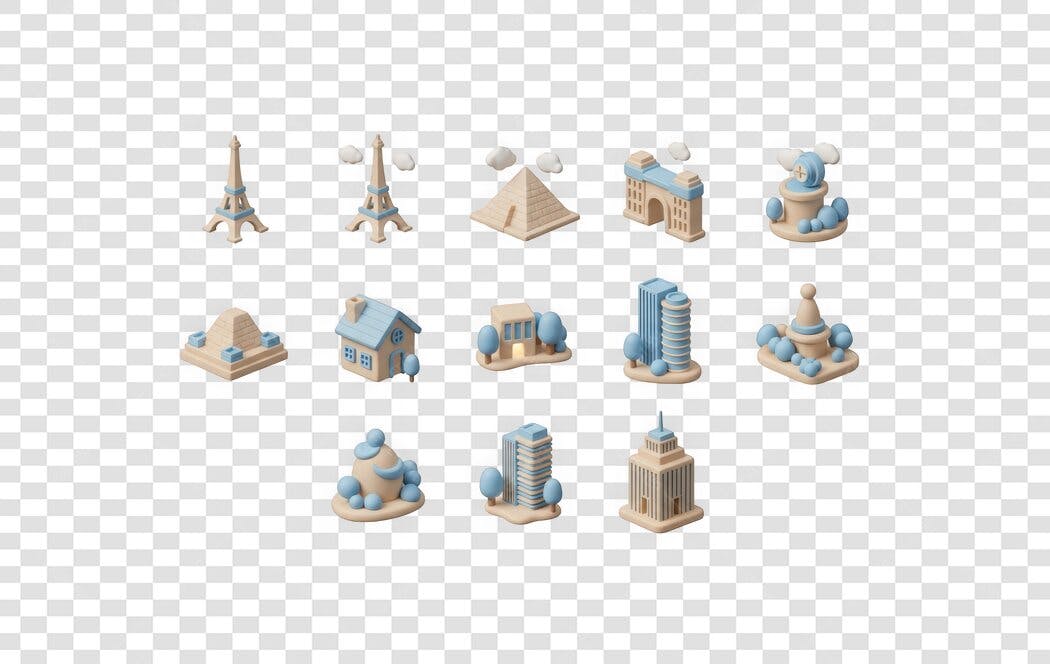 Elemento 3D Construções Cidades Famosas PNG Fundo Transparente