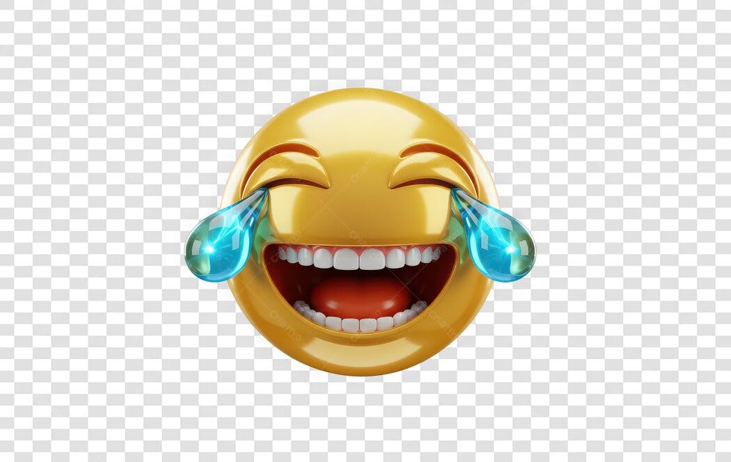 Elemento 3D Emoji Chorando de Rir Amarelo PNG Fundo Transparente