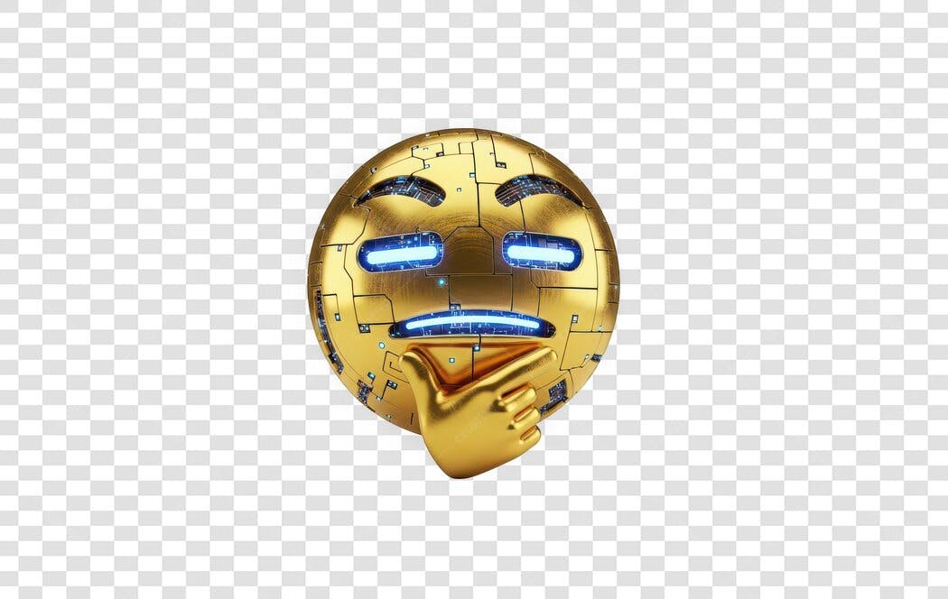Elemento 3D Emoji Pensando Dourado Tecnologia PNG Fundo Transparente