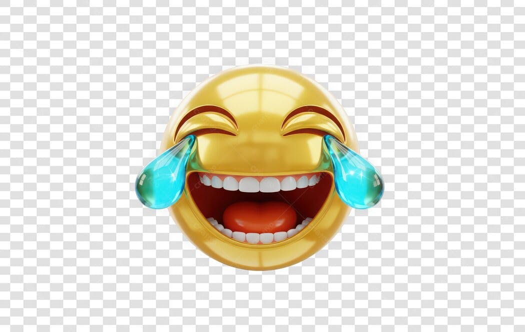 Elemento 3D Emoji Rindo Chorando Amarelo PNG Fundo Transparente