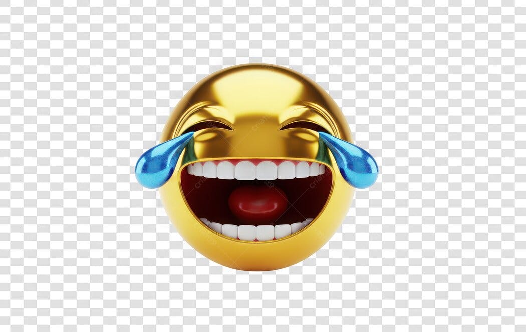Elemento 3D Emoji Rindo Chorando Dourado PNG Fundo Transparente
