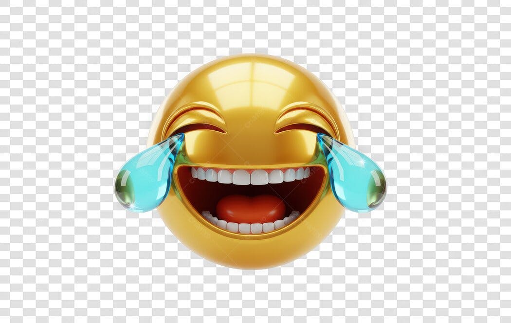 Elemento 3D Emoji Rindo Chorando Dourado PNG Fundo Transparente