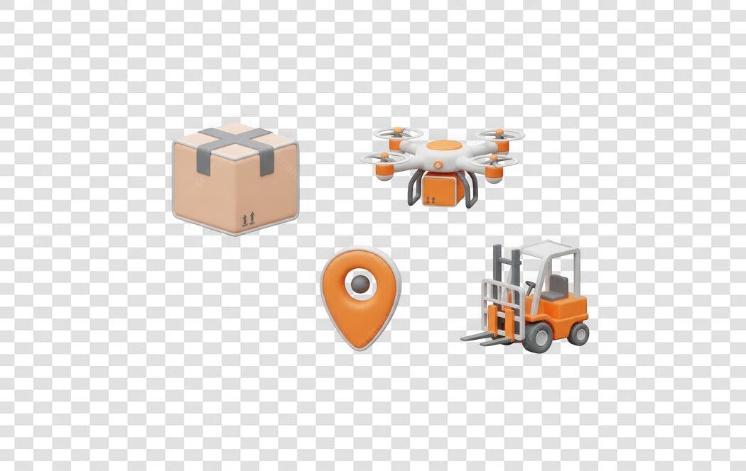 Elemento 3D Entrega Logística Pacote Drone PNG Fundo Transparente