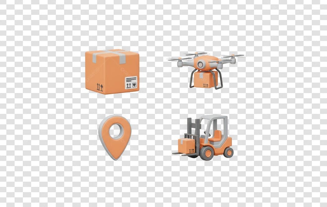 Elemento 3D Entrega Logística Pacote Drone PNG Fundo Transparente
