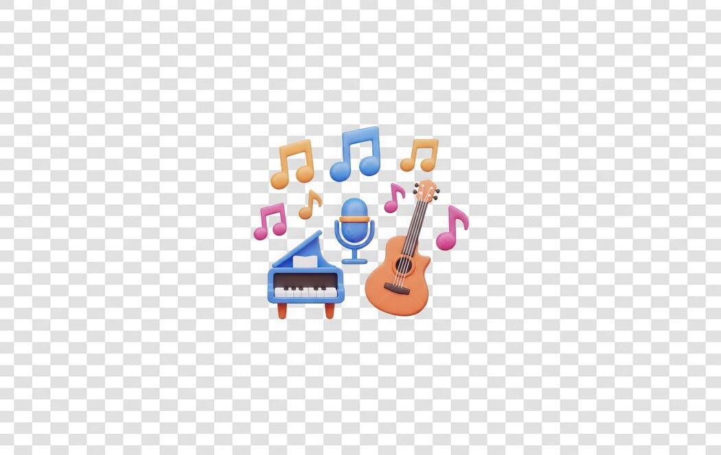 Elemento 3D Instrumentos Musicais Notas Clave PNG Fundo Transparente