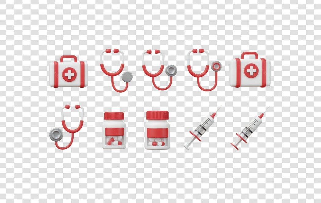 Elemento 3D Kit Médico Saúde Vermelho Branco PNG Fundo Transparente
