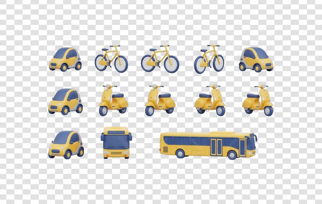 Elemento 3D Veículos Transporte Amarelo PNG Fundo Transparente