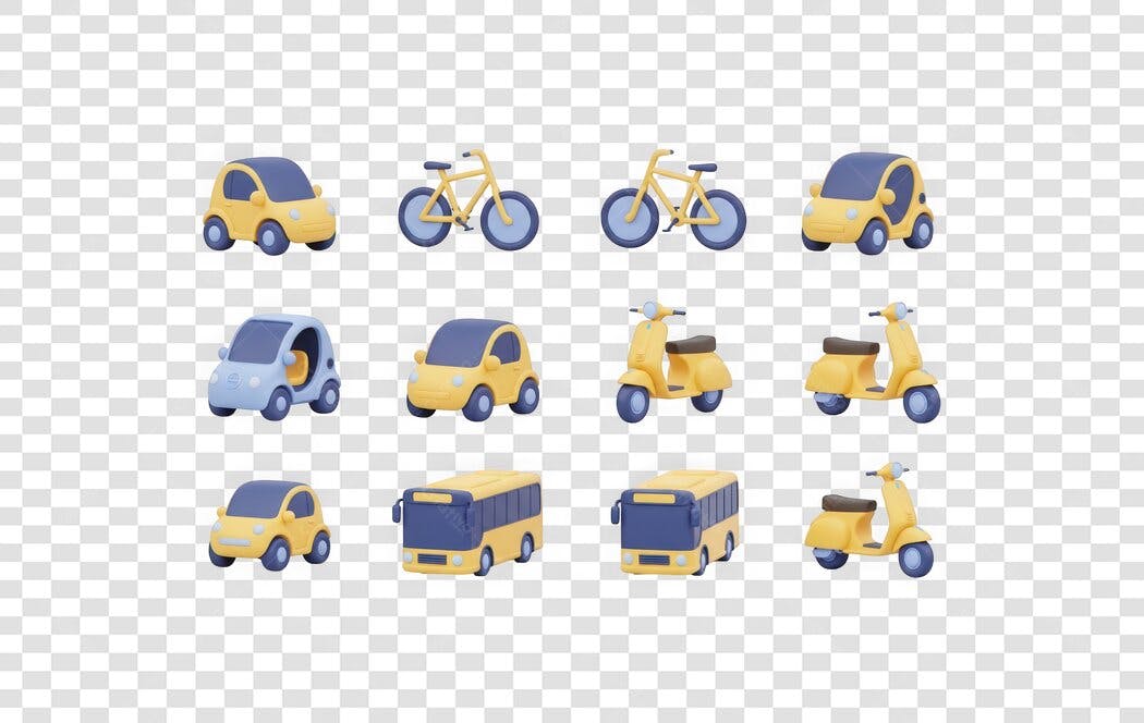 Elemento 3D Veículos Transportes Amarelos PNG Fundo Transparente