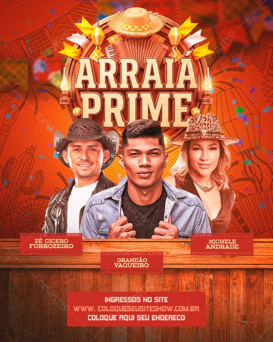 Flyer Arraia Prime Festa Junina PSD Editável