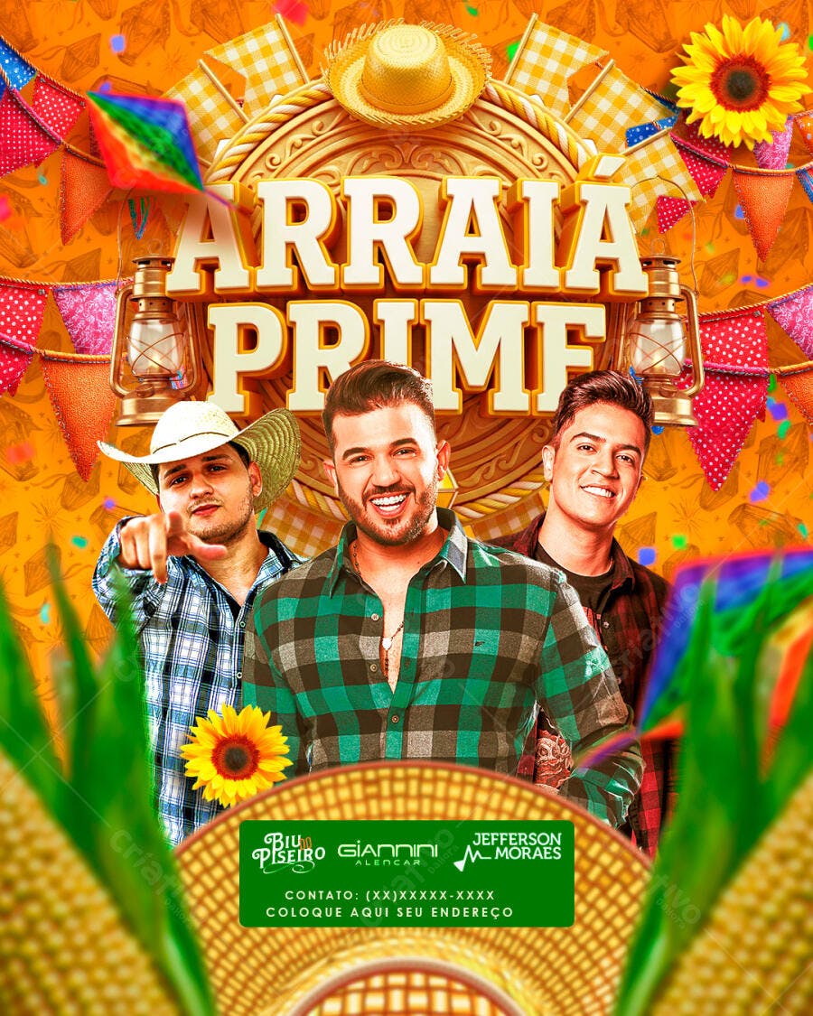 Flyer Arraia Prime Festa Junina PSD Editável