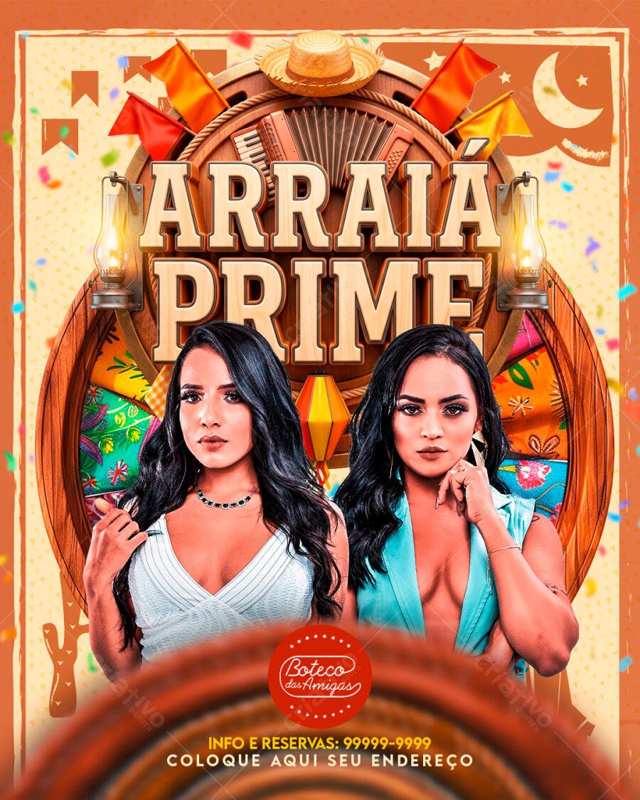 Flyer Arraial Prime Festa Junina Boteco PSD Editável