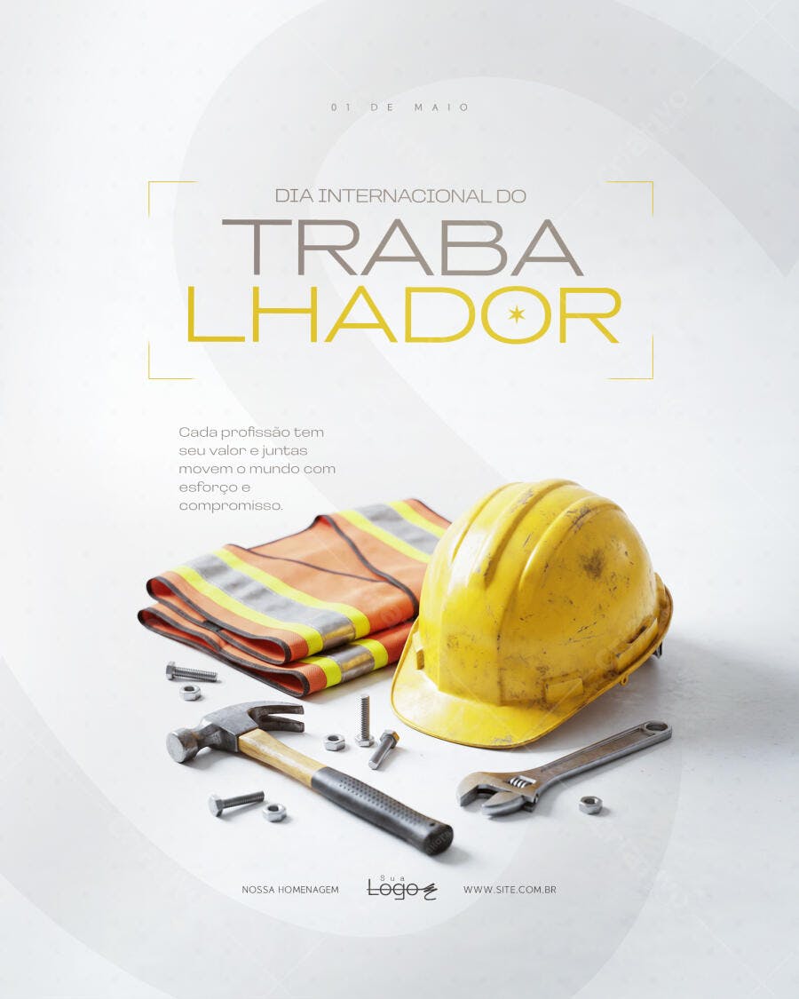 Flyer Dia Internacional do Trabalhador 1 de Maio PSD Editável