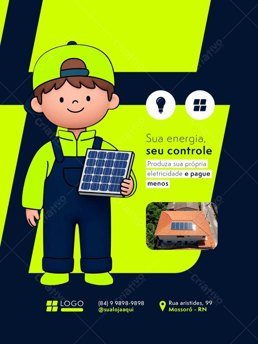 Flyer Energia Solar Instalação Residencial PSD Editável