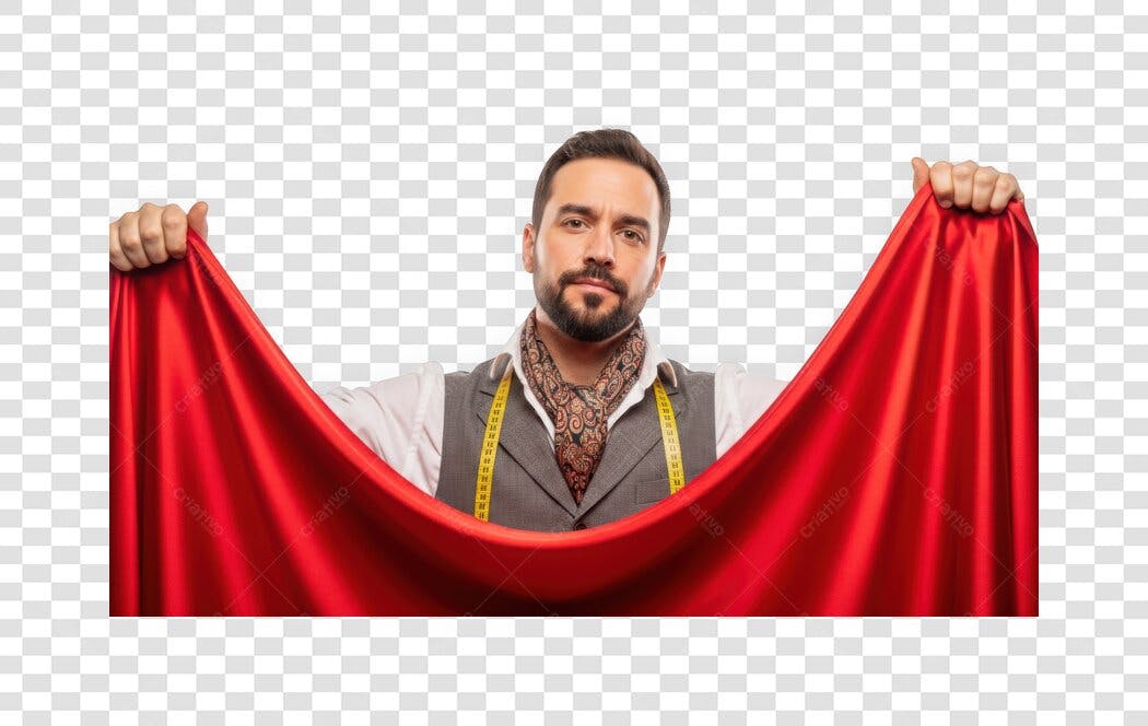 Foto Recortada Alfaiate Homem Segurando Tecido Vermelho PNG Fundo Transparente
