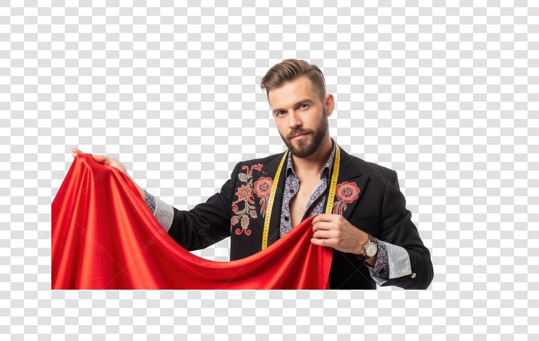 Foto Recortada Alfaiate Homem Terno Vermelho PNG Fundo Transparente