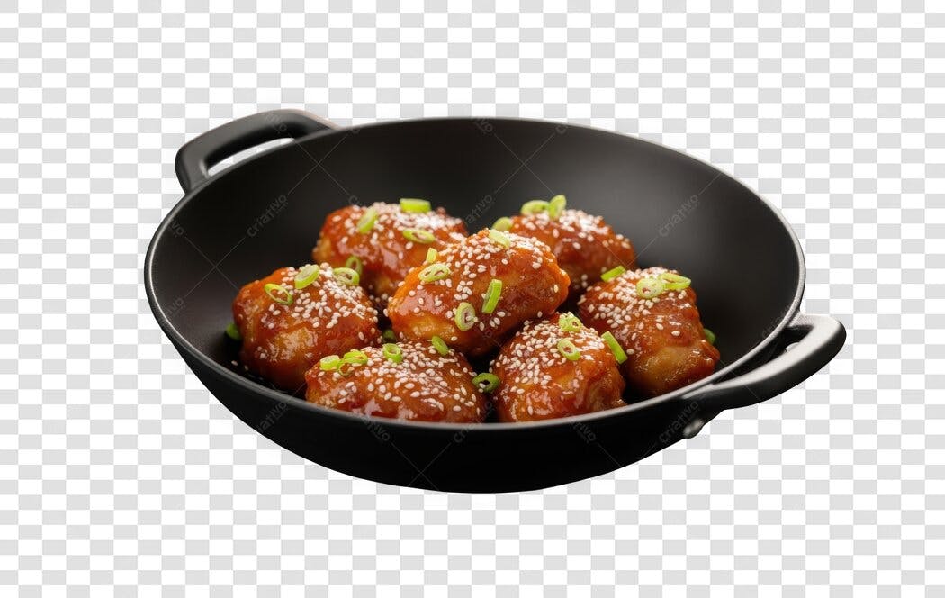 Foto Recortada Almôndegas Asiáticas Panela Wok PNG Fundo Transparente