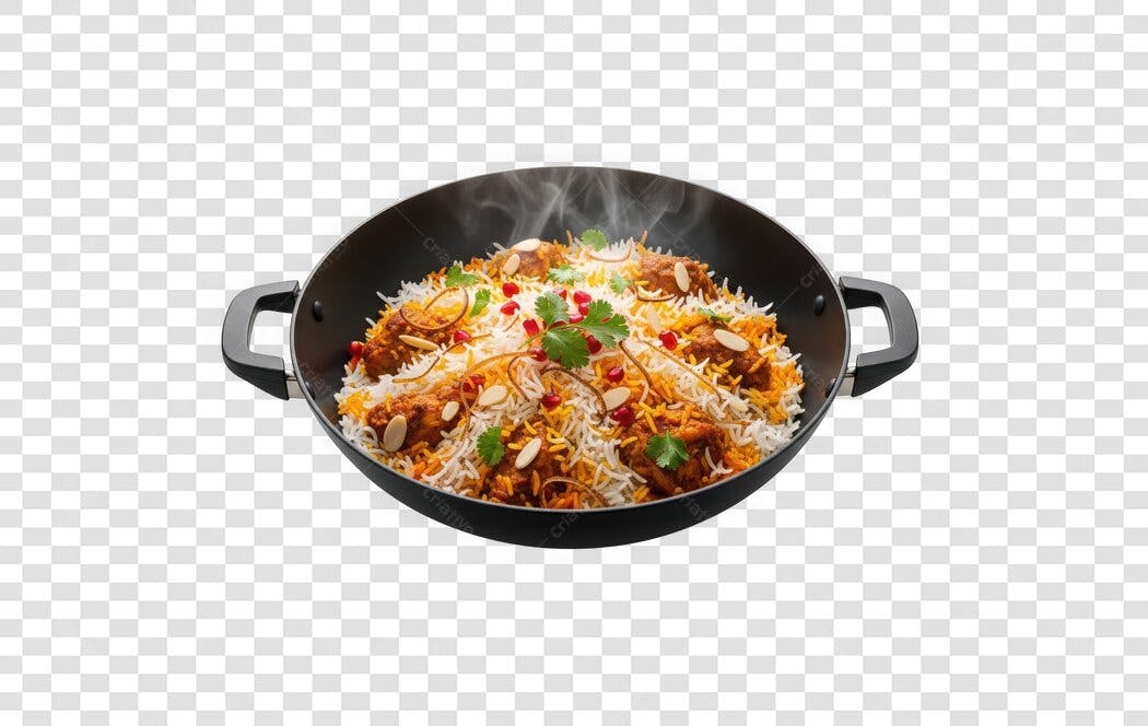 Foto Recortada Biryani Arroz Indiano Panela PNG Fundo Transparente