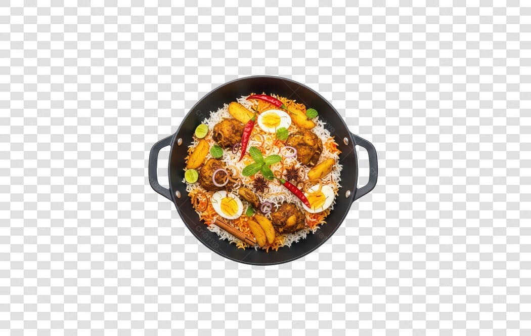 Foto Recortada Biryani Frango Ovo Prato Indiano PNG Fundo Transparente