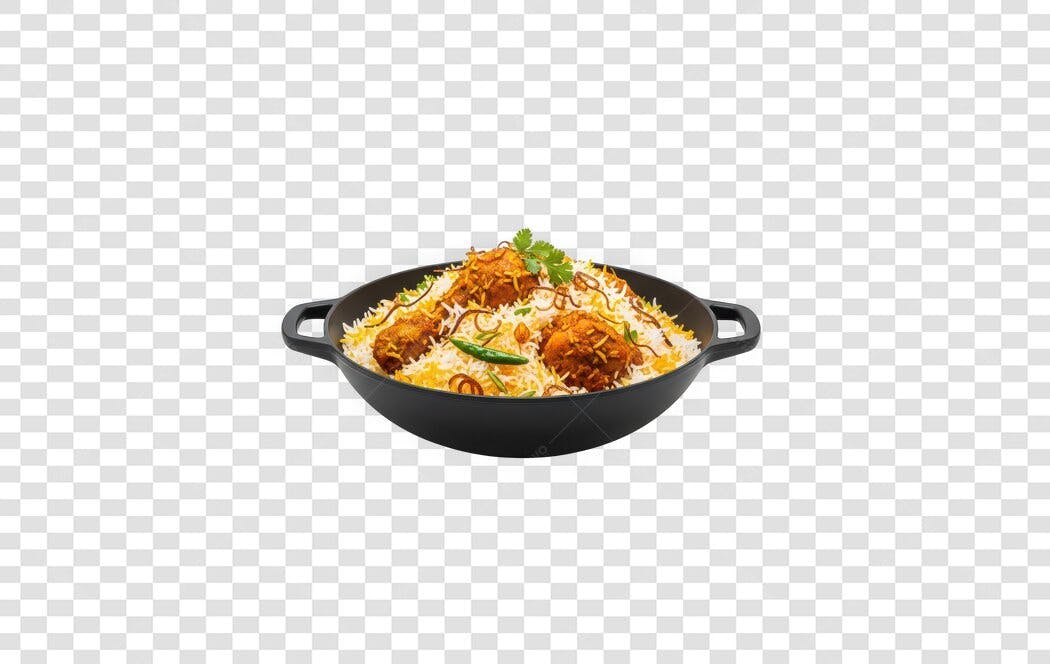 Foto Recortada Biryani Frango Panela Preta PNG Fundo Transparente