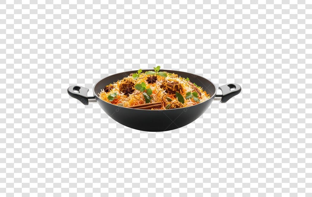 Foto Recortada Biryani Indiano Panela Preta PNG Fundo Transparente