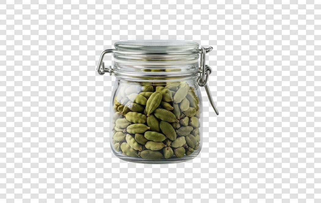 Foto Recortada Cardamomo Especiaria Pote Vidro PNG Fundo Transparente