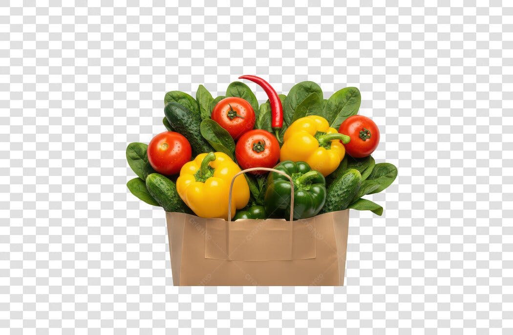Foto Recortada Cesta de Legumes Frescos PNG Fundo Transparente