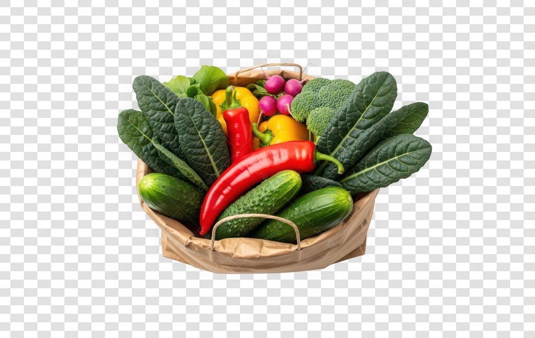 Foto Recortada Cesta de Vegetais Frescos PNG Fundo Transparente