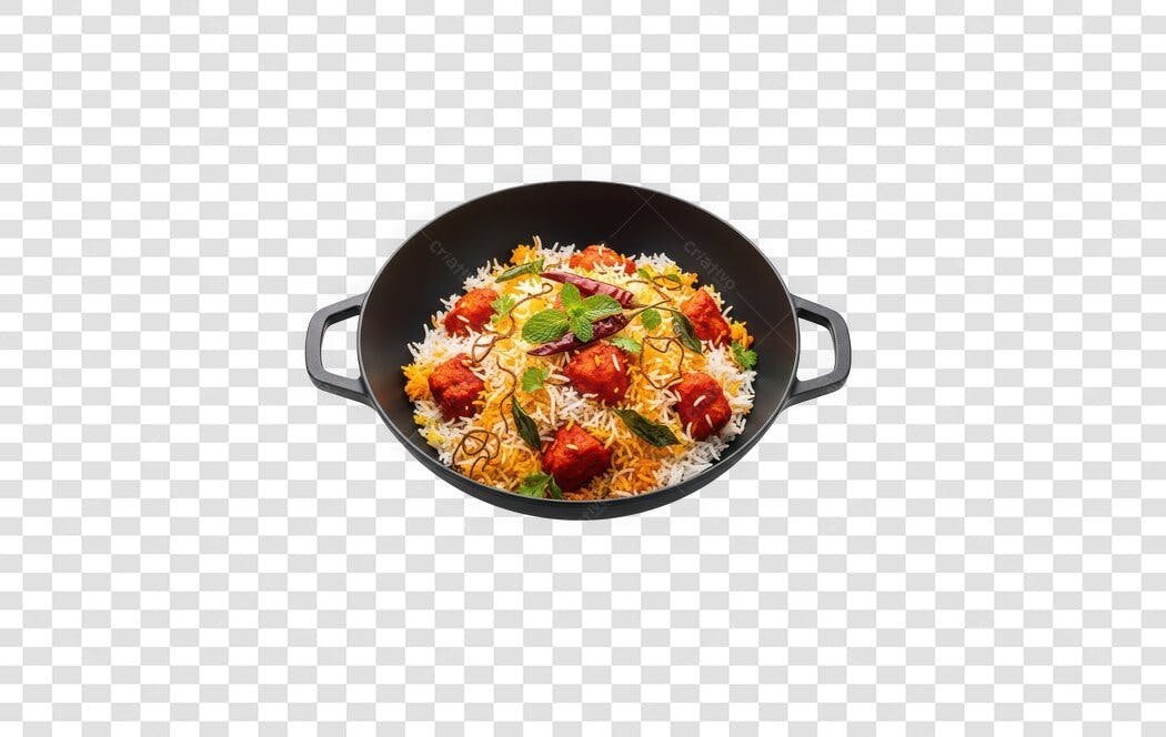 Foto Recortada Comida Indiana Arroz Biryani Frango PNG Fundo Transparente