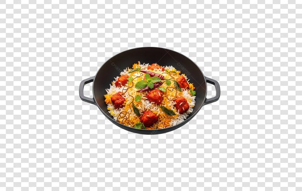 Foto Recortada Comida Indiana Biryani Frango Panela PNG Fundo Transparente