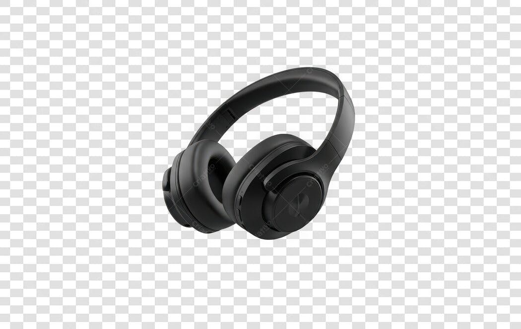 Foto Recortada Fone de Ouvido Preto Headphone PNG Fundo Transparente