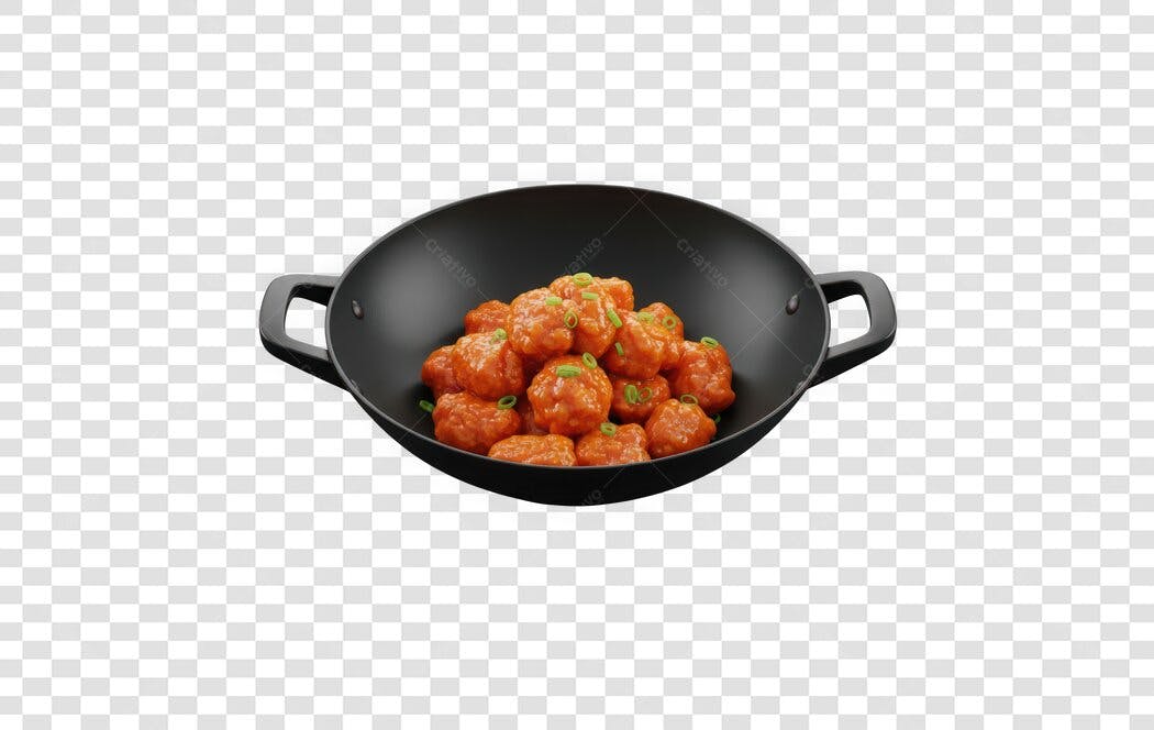 Foto Recortada Frango Agridoce Panela Wok PNG Fundo Transparente
