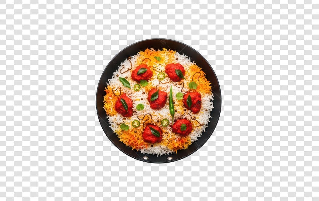 Foto Recortada Frango Biryani Indiano Prato PNG Fundo Transparente