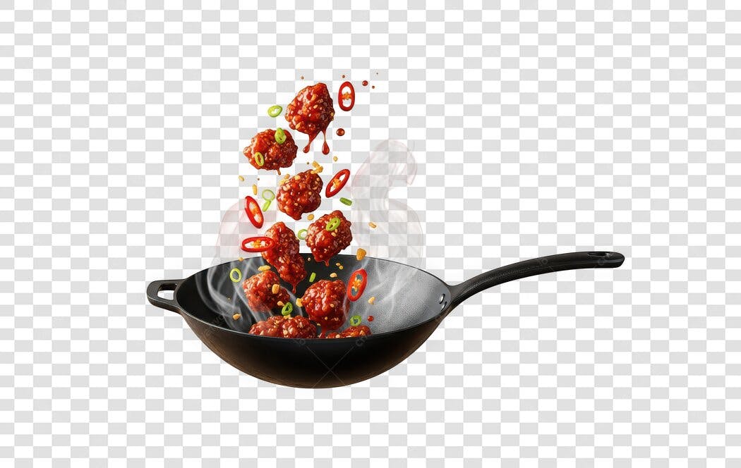 Foto Recortada Frango Frito Picante Wok PNG Fundo Transparente