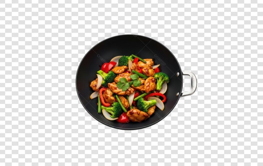 Foto Recortada Frango Xadrez Wok Comida Chinesa PNG Fundo Transparente