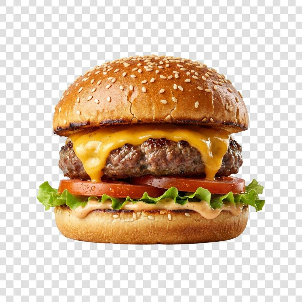 Foto Recortada Hambúrguer Cheddar Queijo PNG Fundo Transparente