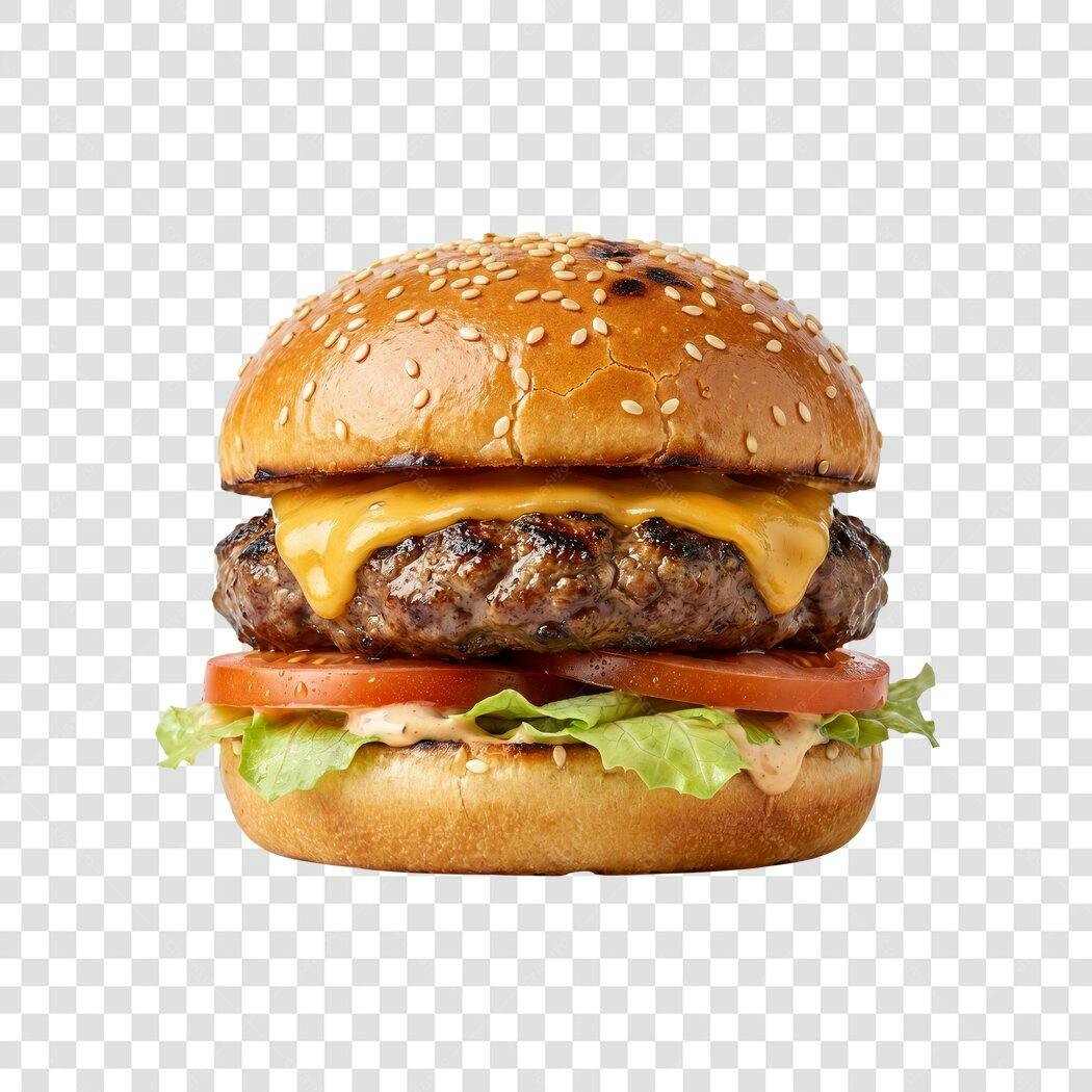 Foto Recortada Hambúrguer Queijo Alface Tomate PNG Fundo Transparente