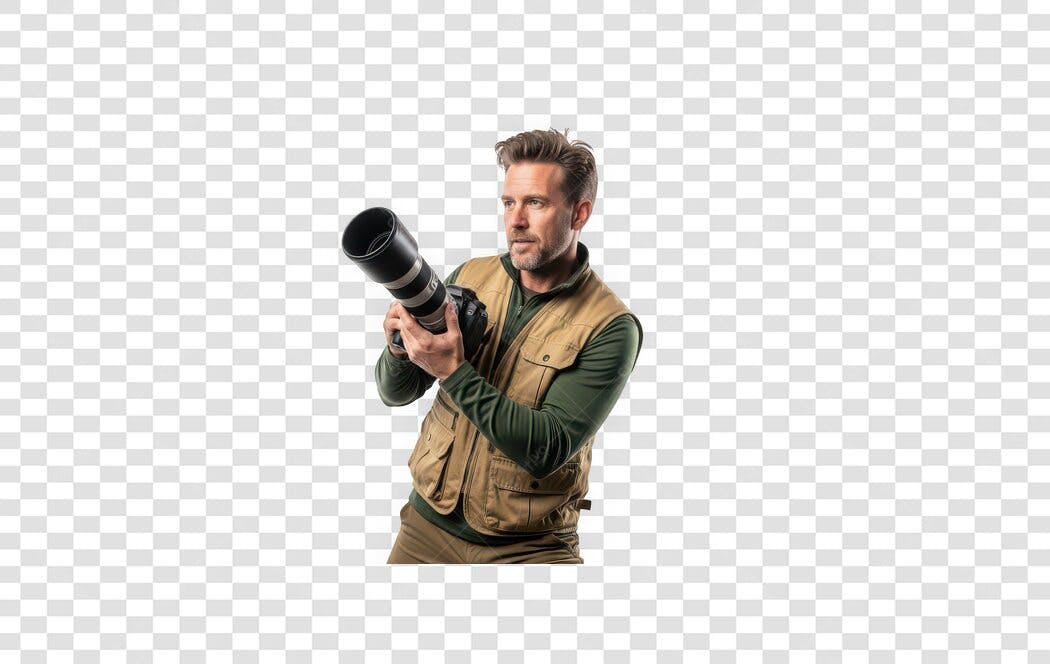 Foto Recortada Homem Fotógrafo Câmera Lente PNG Fundo Transparente