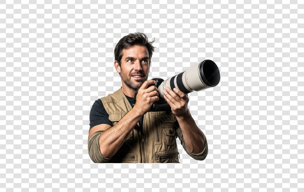 Foto Recortada Homem Fotógrafo Câmera Lente PNG Fundo Transparente