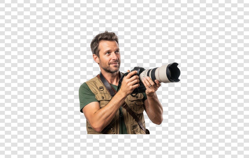 Foto Recortada Homem Fotógrafo Câmera Lente PNG Fundo Transparente