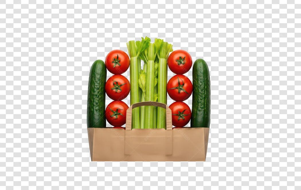 Foto Recortada Legumes Frescos Tomate Pepino Salsão PNG Fundo Transparente
