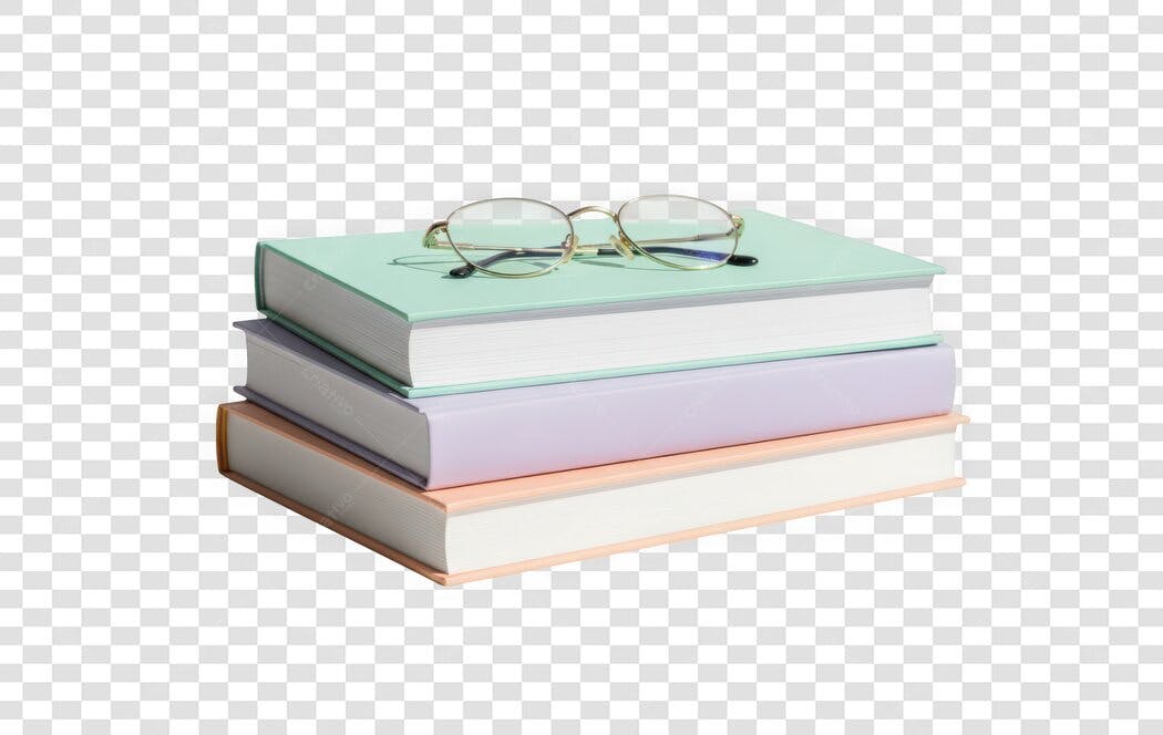 Foto Recortada Livros e Óculos Leitura PNG Fundo Transparente