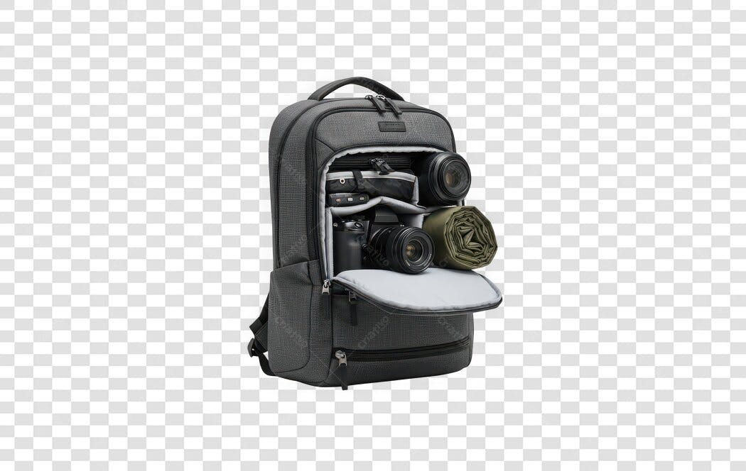 Foto Recortada Mochila Câmera Fotográfica Profissional PNG Fundo Transparente