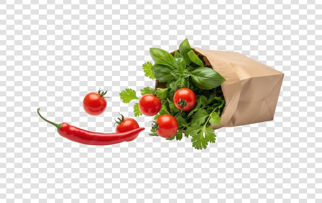 Foto Recortada Pimenta Tomate Manjericão PNG Fundo Transparente