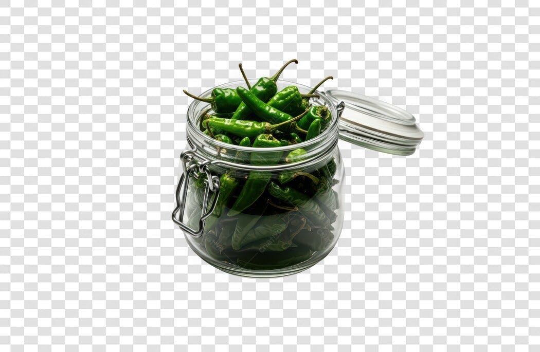 Foto Recortada Pimentas Verdes em Pote PNG Fundo Transparente