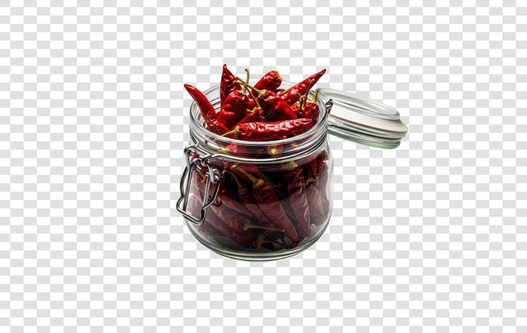 Foto Recortada Pimentas Vermelhas em Pote de Vidro PNG Fundo Transparente