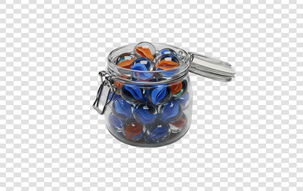 Foto Recortada Pote Vidro Bolinhas Gude Azul Laranja PNG Fundo Transparente
