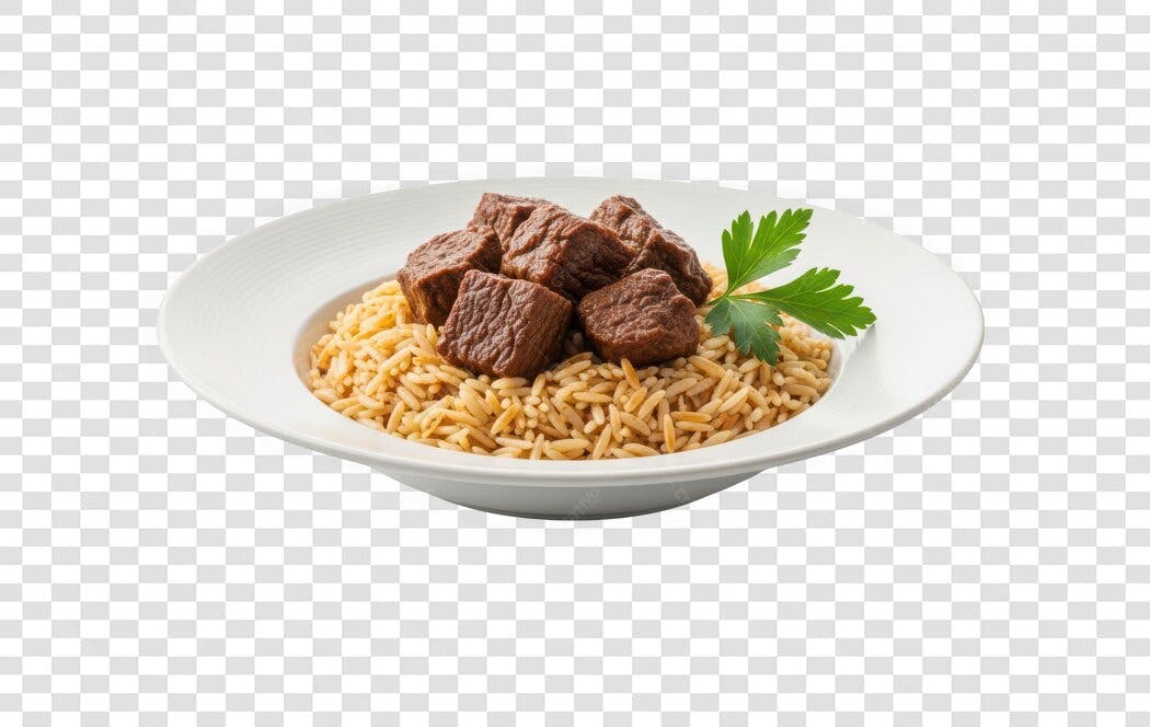 Foto Recortada Prato Arroz Carne Salsinha PNG Fundo Transparente